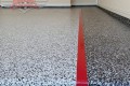 142 Garage Floor Epoxy Flake Concrete Coating Rockwall DeLeon GC-02 GrayStone Border Red Stripe 05