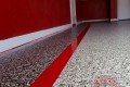 245 Garage Floor Epoxy Flake Concrete Coating Ovilla Elkin GC-02 GrayStone Border Red Stripe01