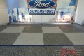 44 Garage Floor Epoxy Flake Concrete Coating Irving Westway Ford GC-02 GrayStone Border Blue Stripe Checkerboard 18
