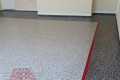 142 Garage Floor Epoxy Flake Concrete Coating Rockwall DeLeon GC-02 GrayStone Border Red Stripe 07